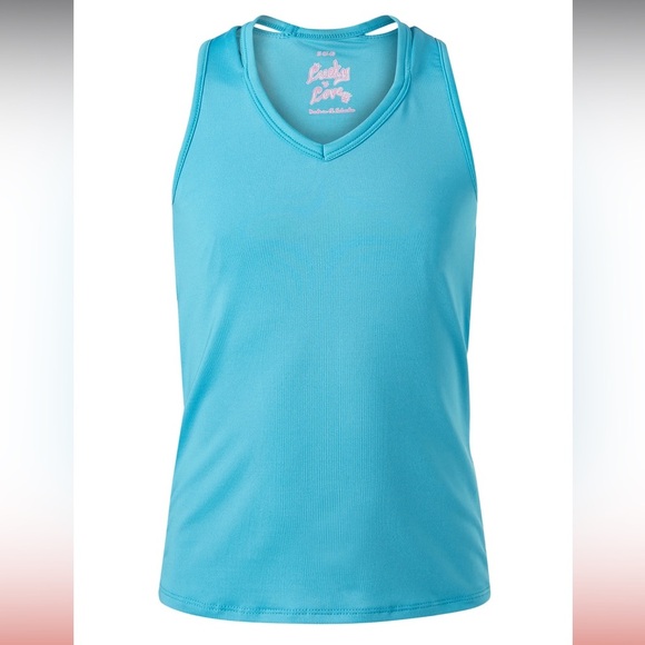 Lucky in Love Girls Core Cutout Blue Tank Top L 14 Tennis Athletic Aqua - Picture 1 of 9